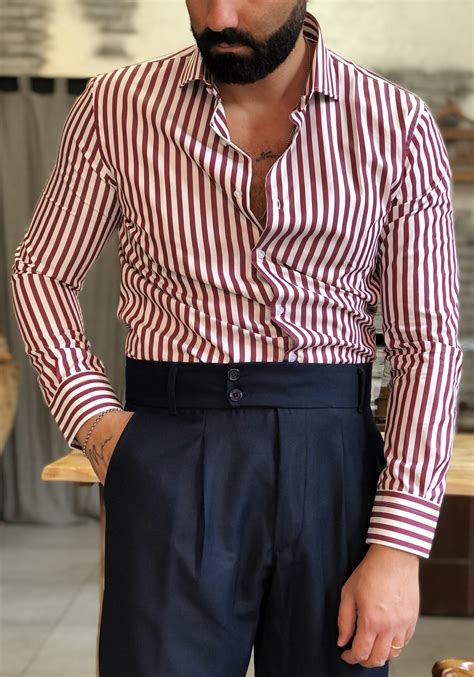 camicia uomo prada bianca righe bordeaux|Camicia in cotone in Bianco .